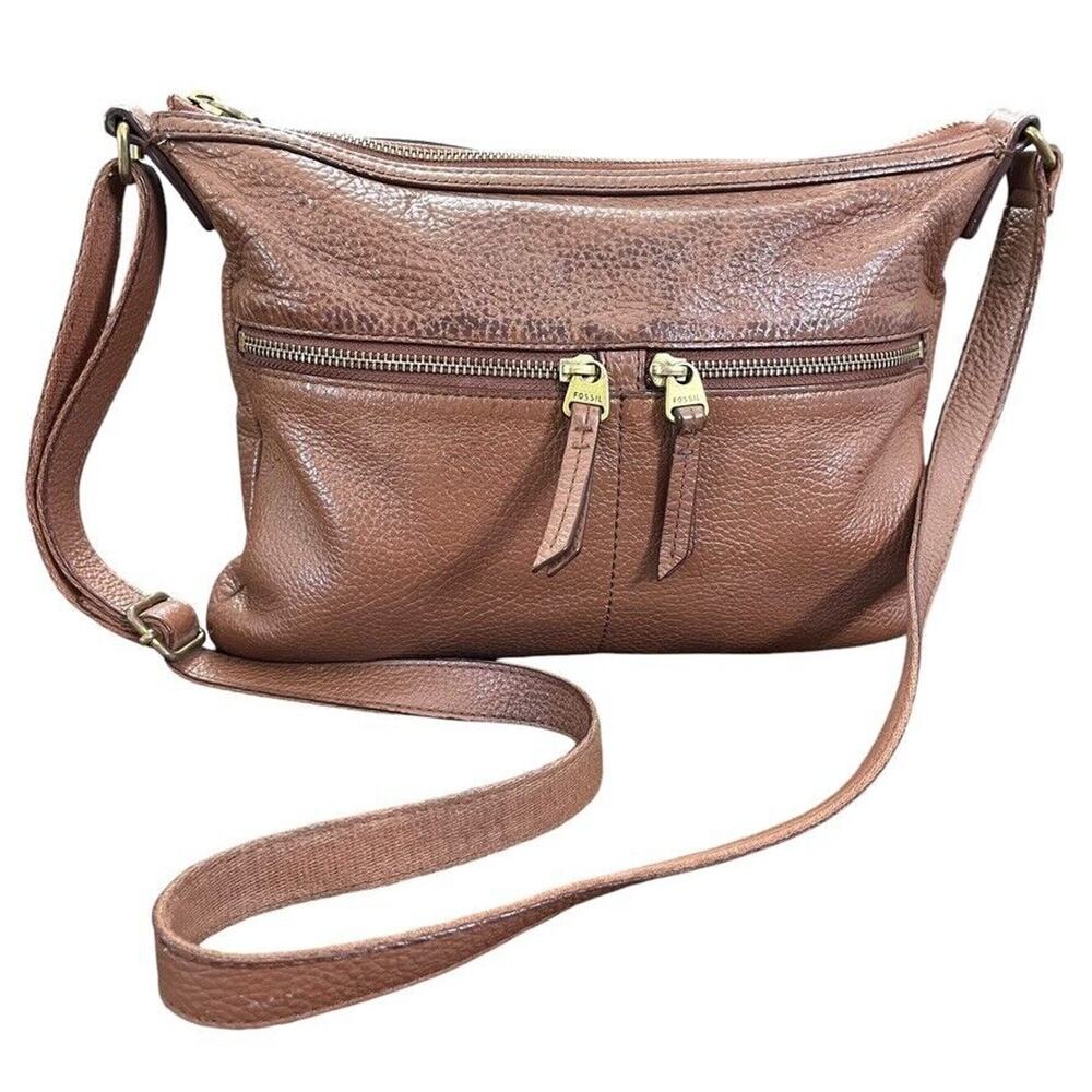 Fossil Elise Brown Pebble Leather Womens Crossbody Shoulder Bag Purse Handbag